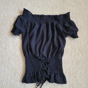 Love Tree Off Shoulder Smocked Peplum Medium Top Black Cottagecore Dark Romance